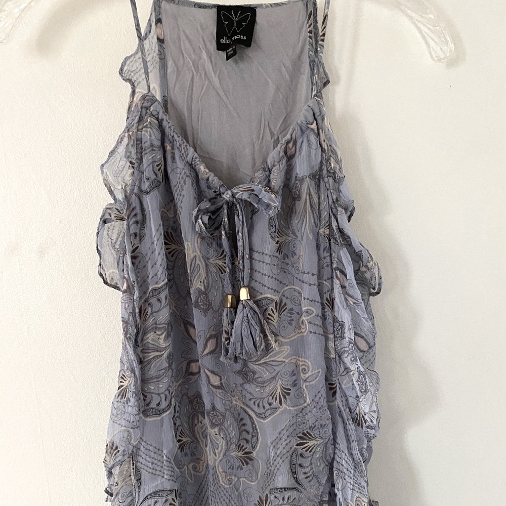 Ella Moss Silk Flowing Tank | Ruffled Trim | S